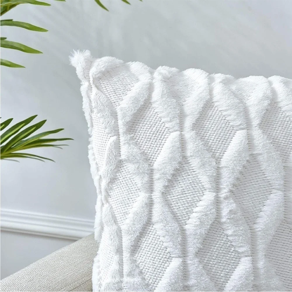 White Ivory Farmhouse Pillow Cover Furry Faux Luxury Soft Warm Pillow Case Set
